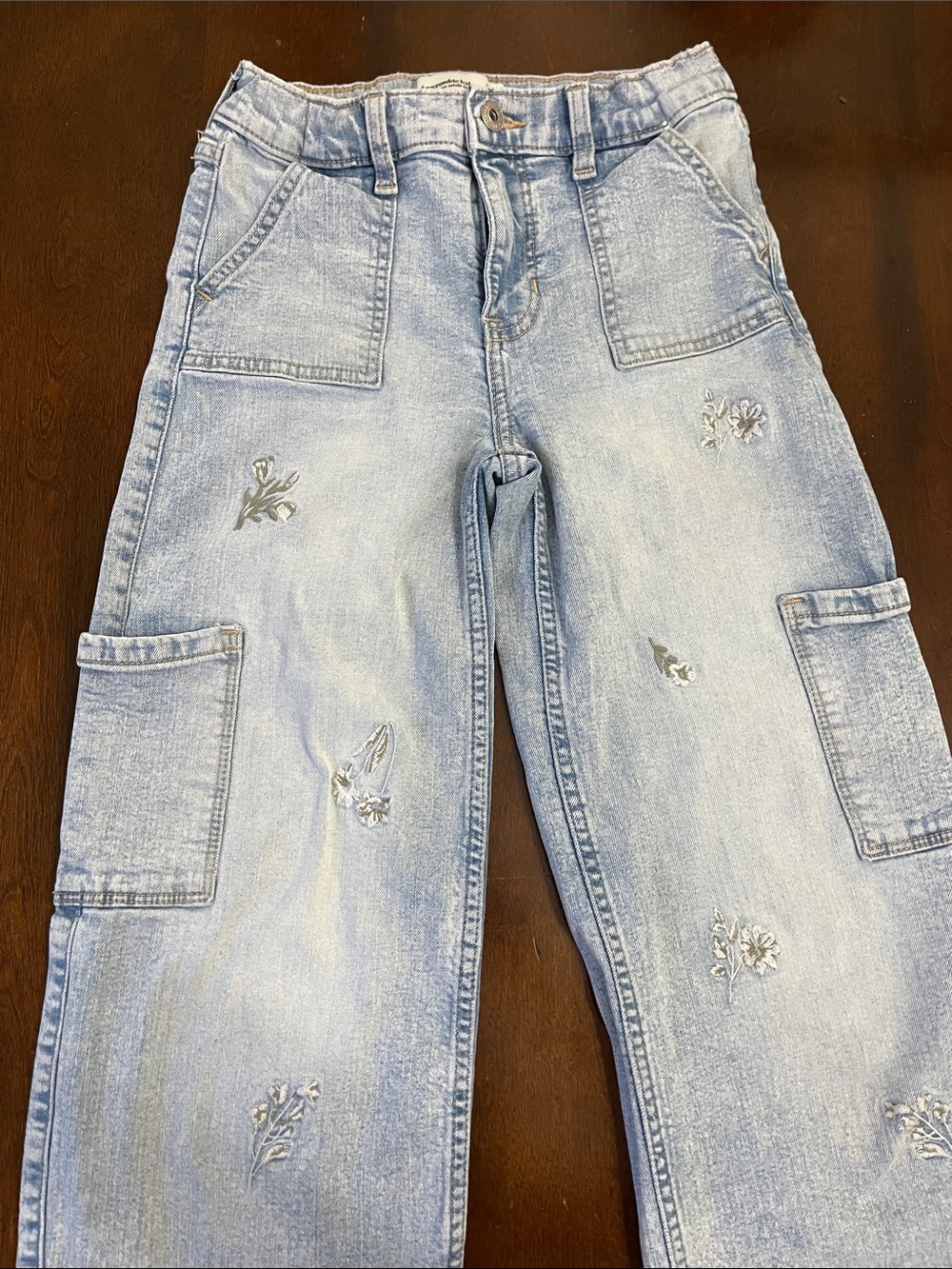 abercrombie kids Light Blue Embroidered Cargo Jeans
